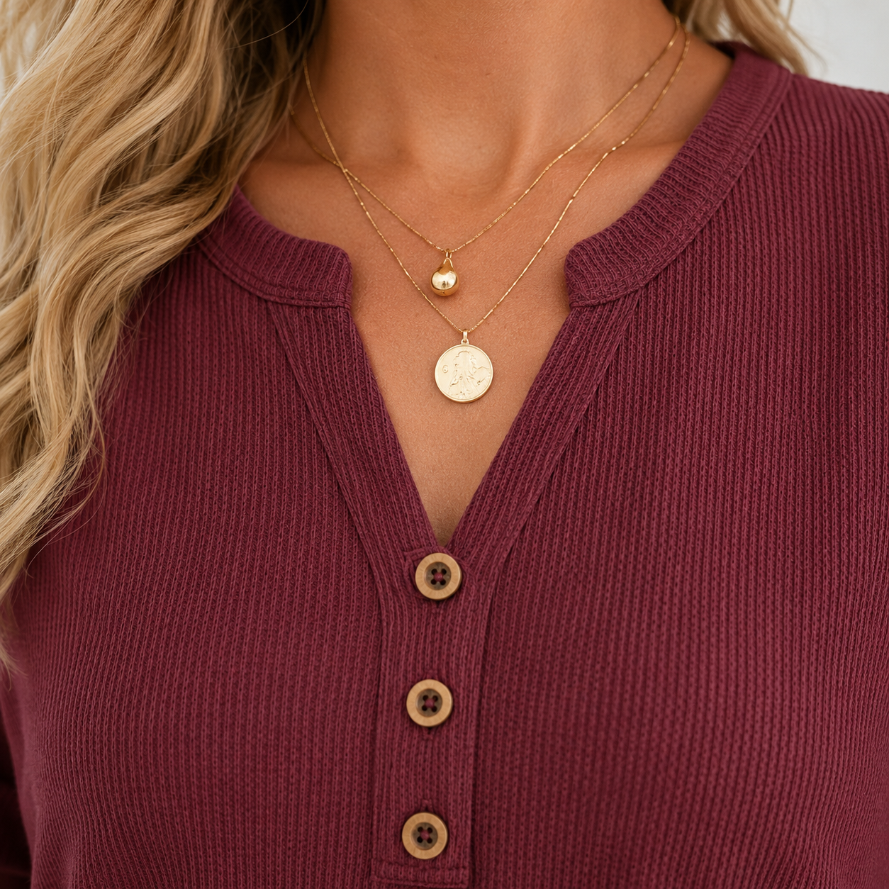 Mara | Textured Button-Neck Top
