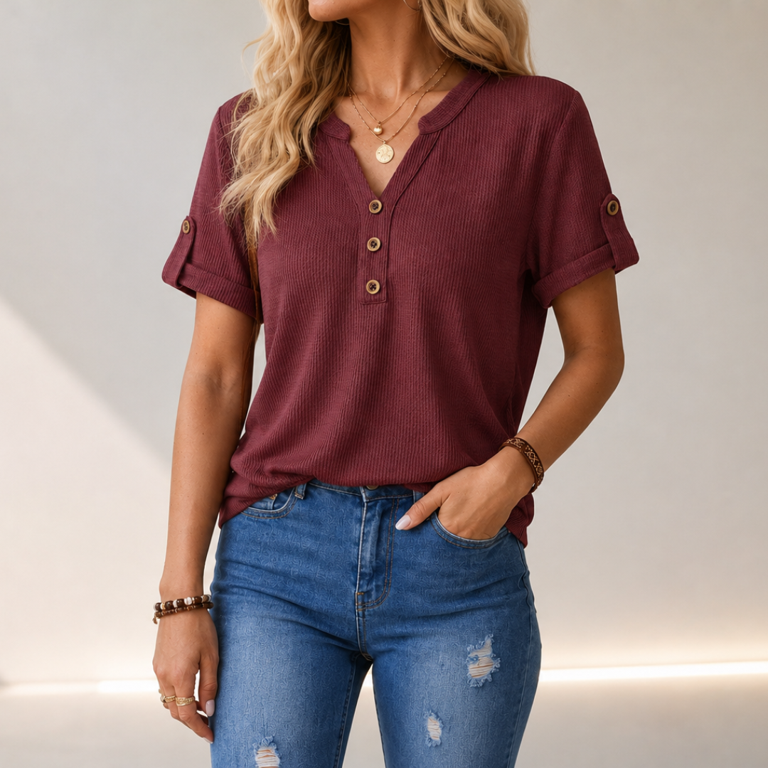 Mara | Textured Button-Neck Top