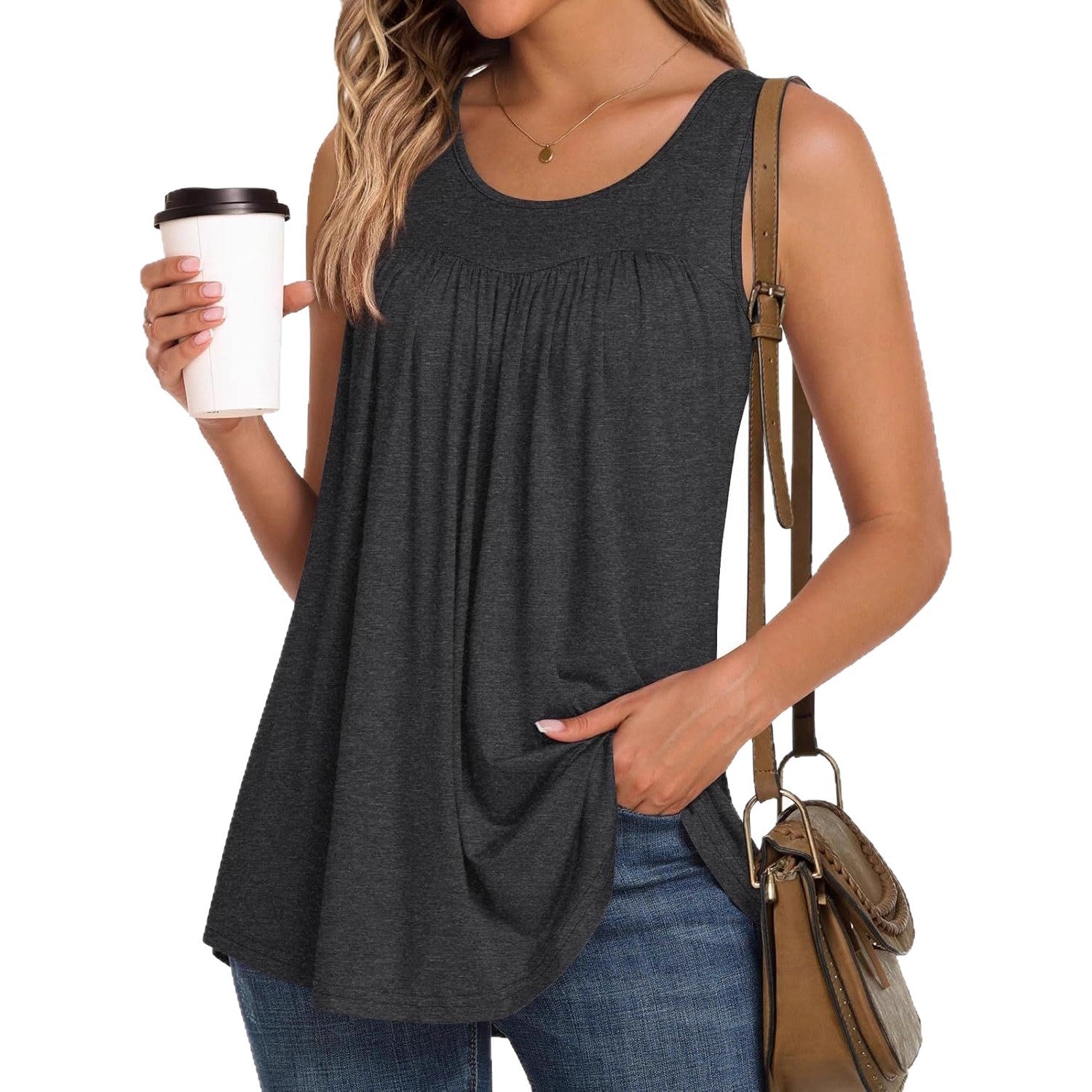 Women's Casual Long Sleeve Short Sleeve Shirt Print Round Neck Sleeveless