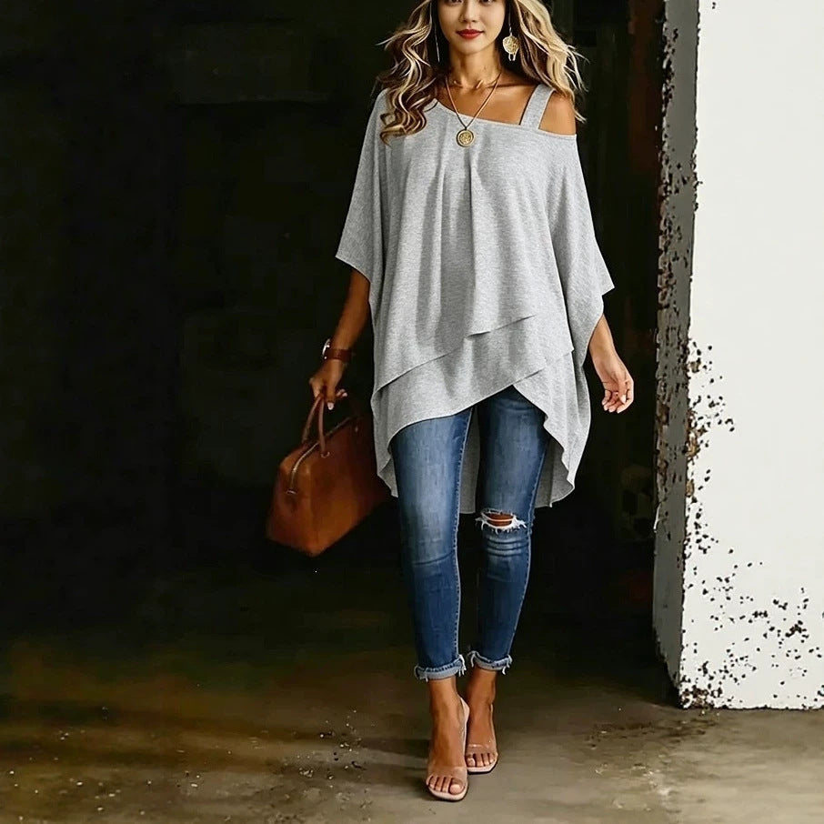 Womens Solid-color Asymmetric Off-shoulder Top