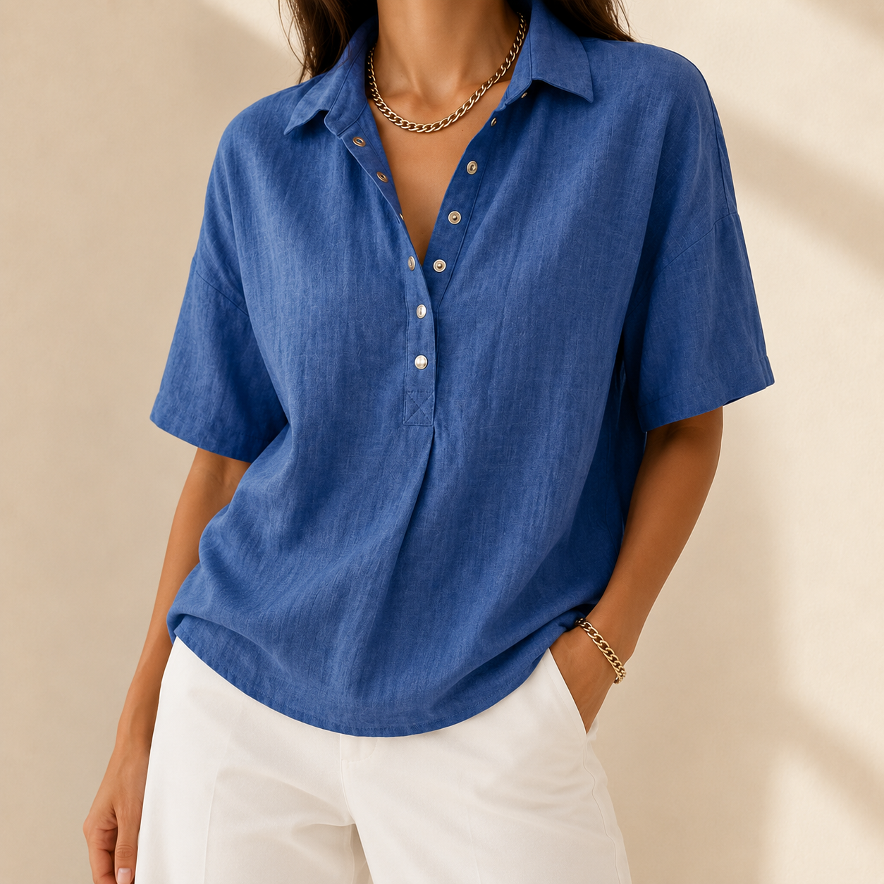 Celine | Relaxed Collared Henley Top