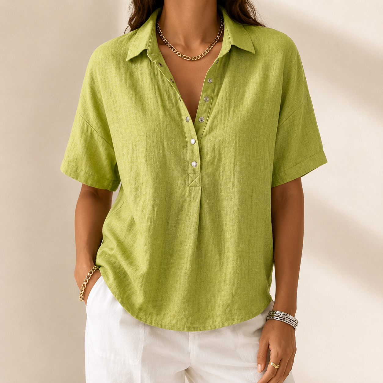 Celine | Relaxed Collared Henley Top