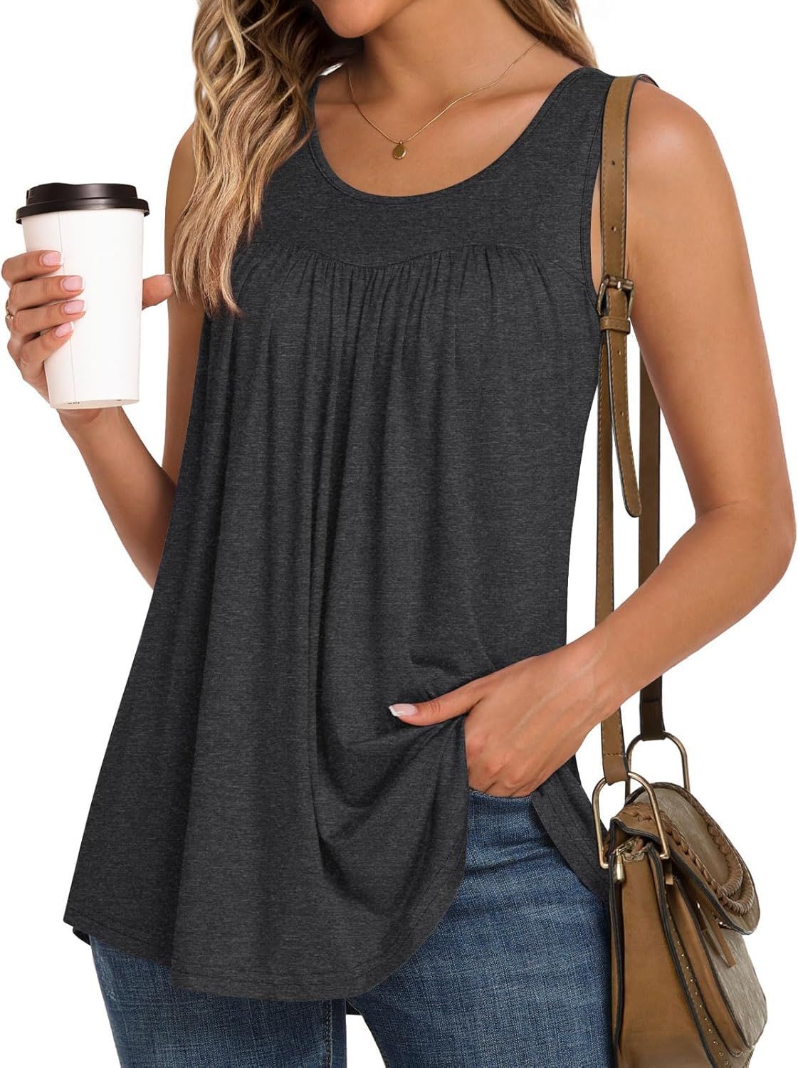 Women's Casual Long Sleeve Short Sleeve Shirt Print Round Neck Sleeveless