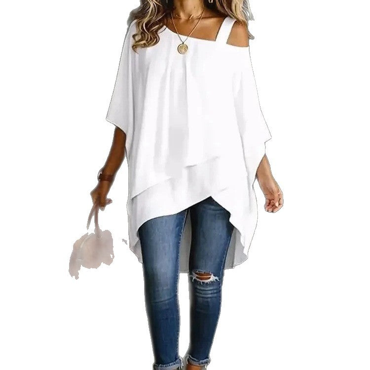 Womens Solid-color Asymmetric Off-shoulder Top