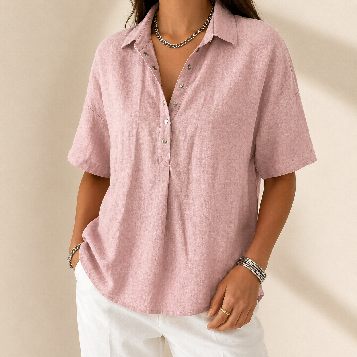 Celine | Relaxed Collared Henley Top