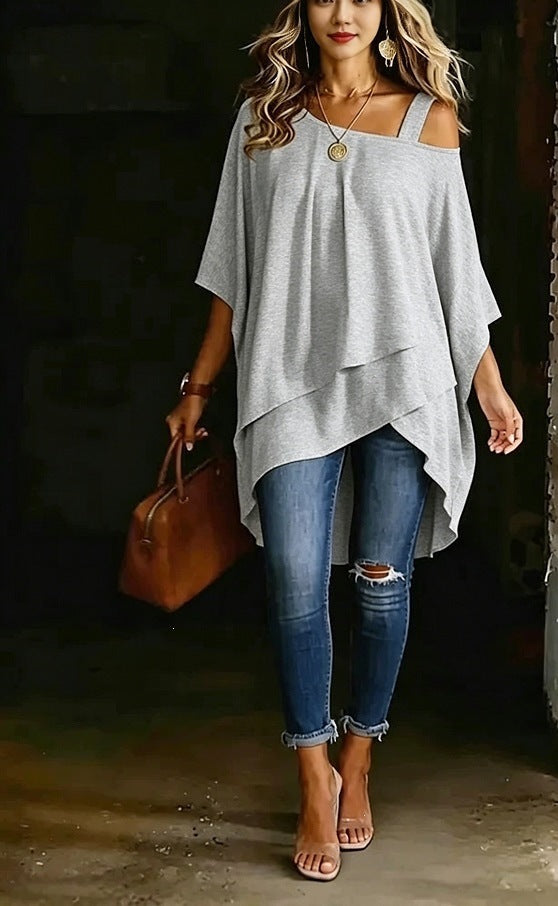 Womens Solid-color Asymmetric Off-shoulder Top