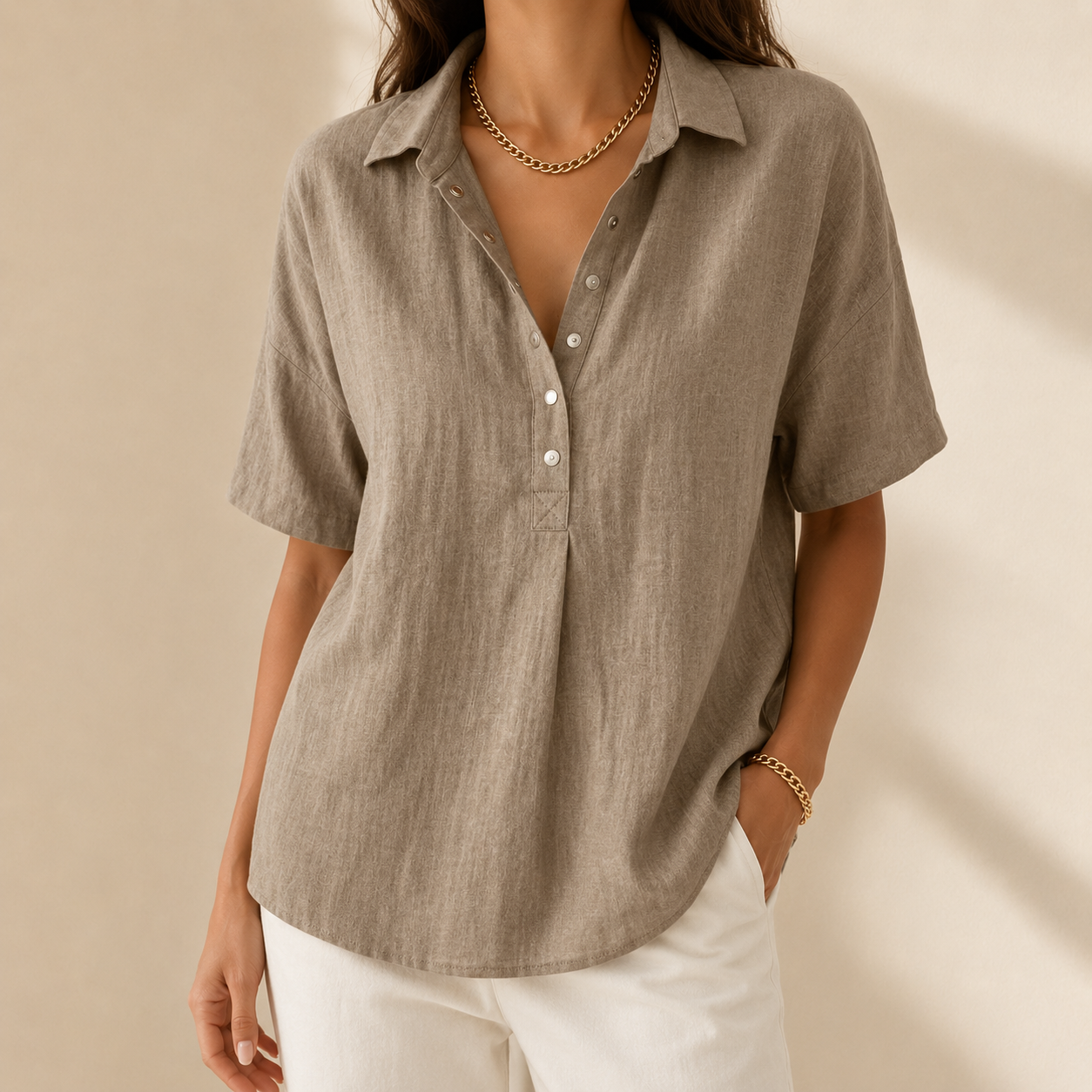 Celine | Relaxed Collared Henley Top