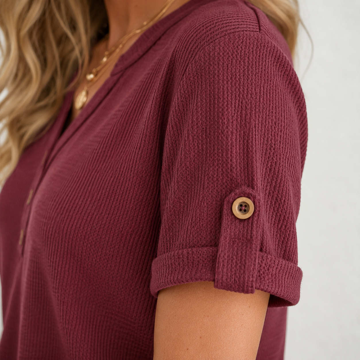 Mara | Textured Button-Neck Top