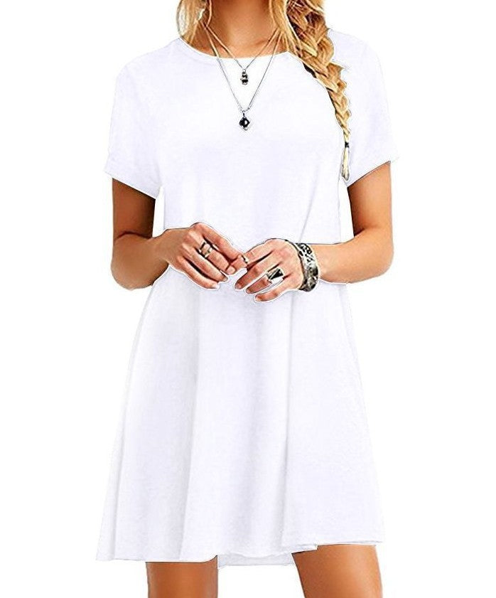 Women's Fashion Solid Color Round Neck Short Sleeve Dress