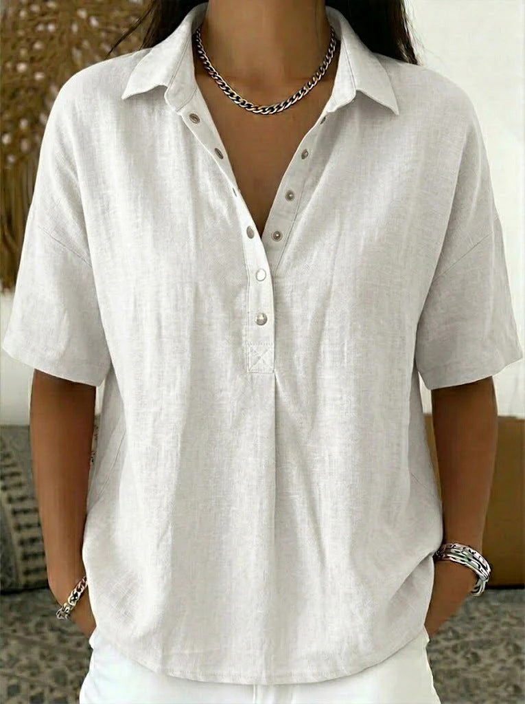 Summer Short-sleeved Shirt Button Pullover Top Fashion Casual Women's Clothing