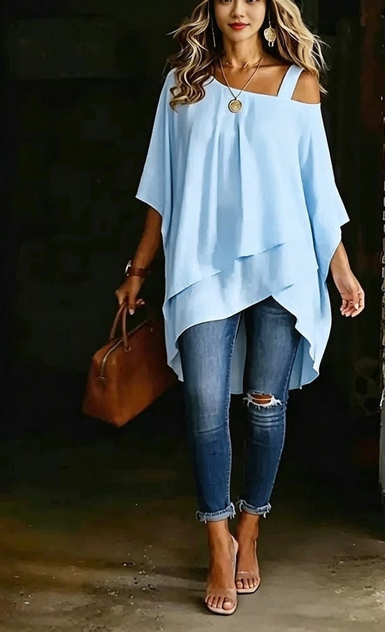 Womens Solid-color Asymmetric Off-shoulder Top